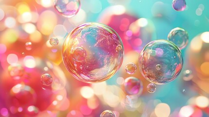Abstract bubbles, transparent, colorful, floating, playful, dreamy,
