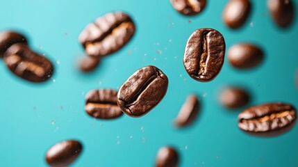 Coffee beans against a blue background