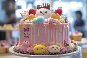 Anime-inspired baker, whimsical bakery, delectable pastries, sweet treats, artistic cake designs, joyous baking