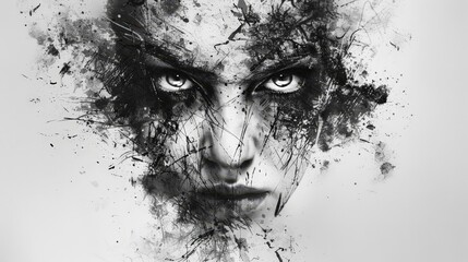 Abstract face with ink splatters.