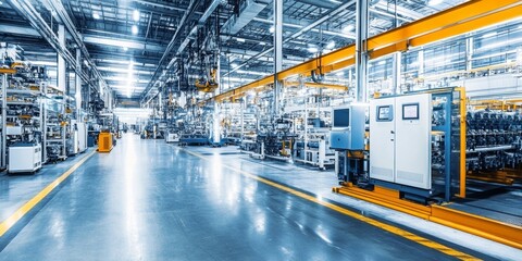Fototapeta premium Large Industrial Facility with Modern Factory Assembly Line