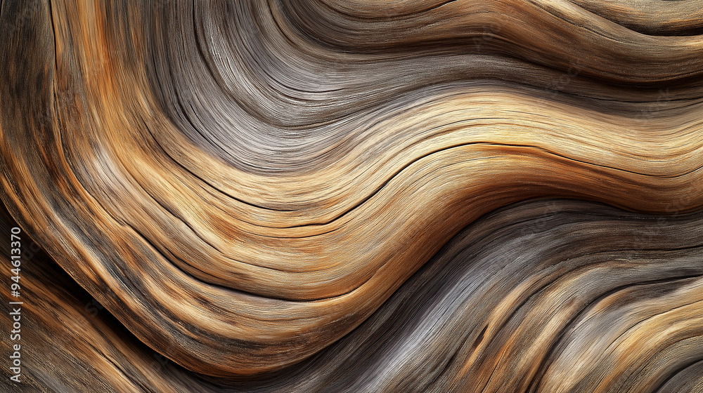 Poster Close-up of a wooden knot creating abstract wavy pattern
