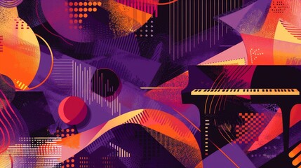 Abstract Piano Keys with Vibrant Shapes.