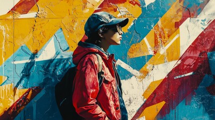 Fototapeta premium Anime-style graffiti artist, vibrant city walls, spray cans, urban expression, street culture, colorful murals