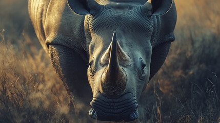 Powerful white rhinoceros walking in the savannah at sunset © Andres Mejia