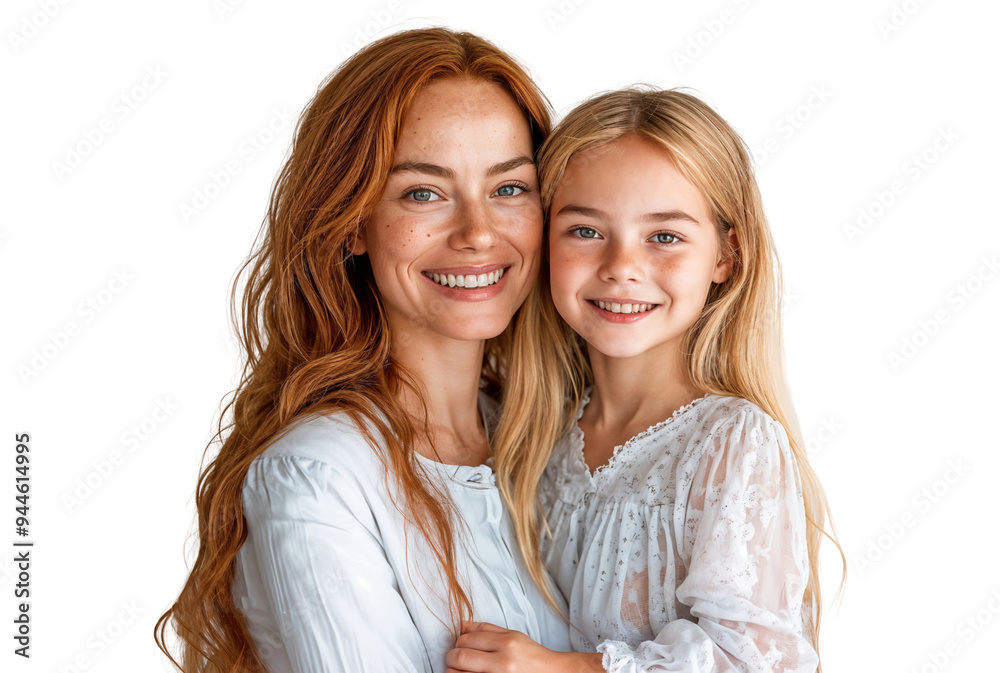 Poster a smiling mother hugging and having fun with her daughter, isolated on a transparent background, cut
