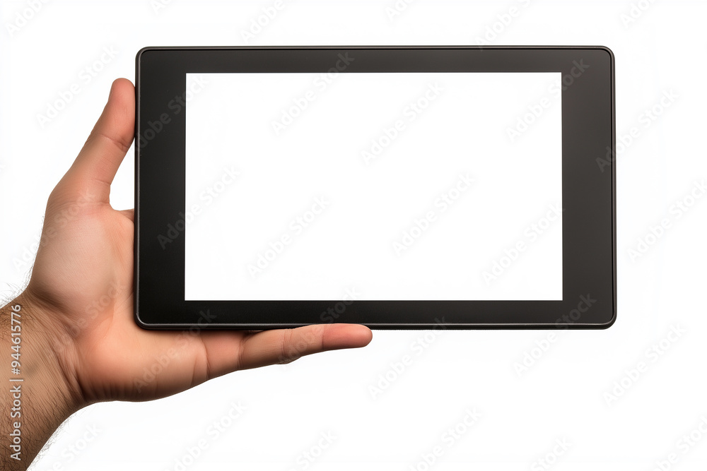 Aufkleber man holding a digital tablet with blank screen
