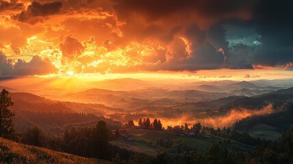 Cloudy sky, dramatic, sunset, moody, atmospheric, panoramic, soft hues,