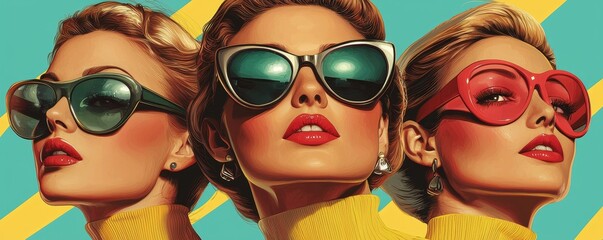 Obraz premium Retro-inspired pop art advertisements, vintage branding, catchy slogans, nostalgic products, iconic packaging, bold graphics::1.4 retro cars, appliances, fashion trends, leisure activities,