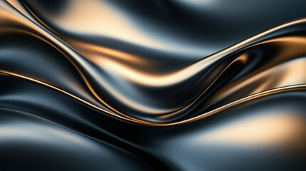 Obraz premium A swirl of dark gold and black curves with a touch of light gold in a smooth, abstract design displaying ultrafine details and circular patterns.