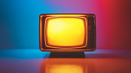 Retro-inspired pop art television, bold design, vibrant colors, graphic composition, vintage aesthetic::1.3 antenna, channel knob, screen glow, broadcast nostalgia, retro entertainment