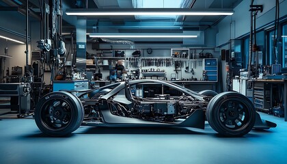 Fototapeta premium Futuristic Car Chassis Made from Lightweight Composite Materials