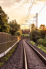 Fototapeta premium Sunset view of a railway near Letohrad, Czech Republic
