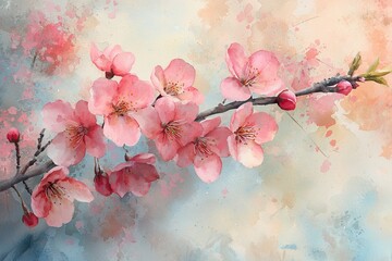 Watercolor cherry blossoms, spring, floral, delicate, artistic, pastel colors,