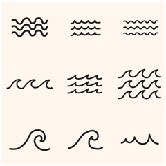 Doodle sea wave icons With illustration style doodle and line art