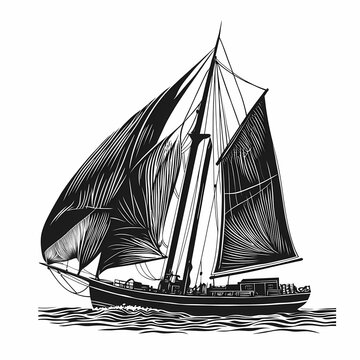 recommend clip art: Black and White Illustration of a Sailing Vessel