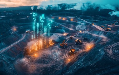 Copper Mine with Digital Price Indicators, Highlighting Economic Fluctuation in Commodity Market