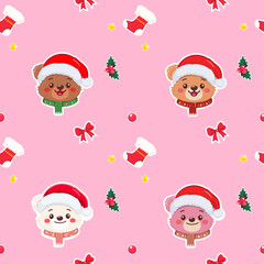 Merry Christmas gift wrap pattern. Illustrations of gifts and card Winter Holidays art pattern templates. Christmas design basic red and green. Holiday aesthetics embrace all the colors