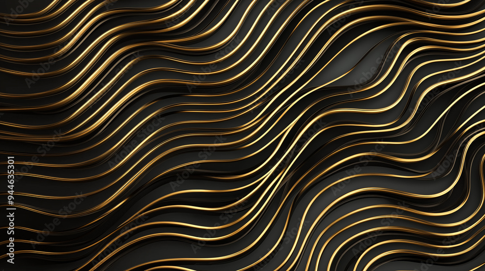 Poster black and gold abstract wavy lines background forming modern design