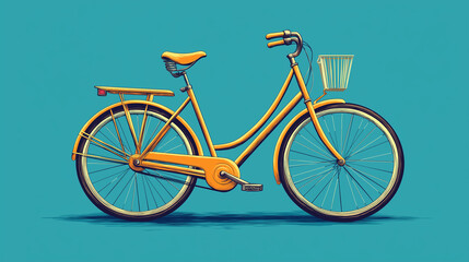 Fototapeta premium Yellow retro bicycle standing on blue background