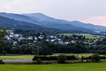 Evening view of Mosty u Jablunkova village, Czech Republic