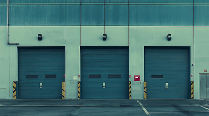 Three identical loading docks on a modern industrial building