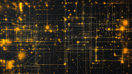 Abstract colorful business connection of lines from nodes It is connected to endless nodes and represents the innovation of communication in the network with black background