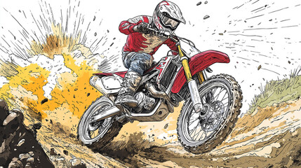 Motocross racer speeding through mud with motion blur