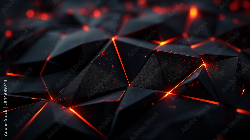 Poster abstract background showing glowing red light streaks on black polygonal surface