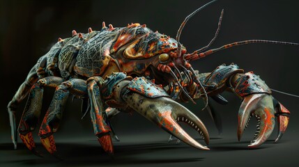 Close-up of a Realistic Digital Crab with Detailed Armor
