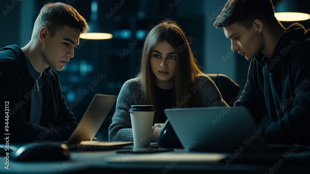 Poster Programmers cooperating on new software in startup company office