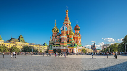 Obraz premium Tourists admiring saint basil's cathedral on red square in moscow