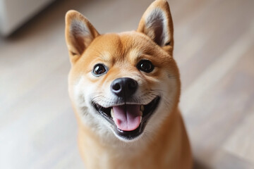 幸せな表情をした笑顔の柴犬