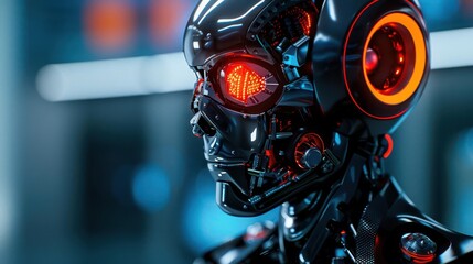 Fototapeta premium Photo-realistic advanced humanoid robot in a futuristic lab, intricate mechanics, high-resolution details, vibrant colors