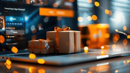 Photo-realistic e-commerce entrepreneur managing orders, modern office, high-definition, vivid colors, detailed environment