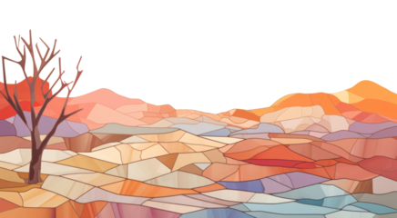 PNG mosaic desert landscape illustration border, transparent background
