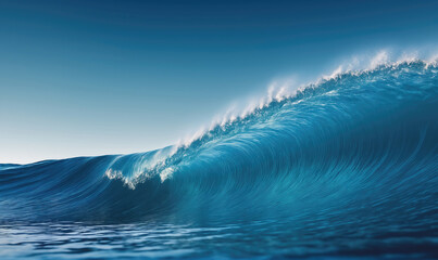 Fototapeta premium A large wave crashes in the ocean on a sunny day