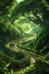 Obraz premium Winding Road Through Lush Green Forest