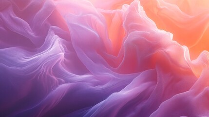 Fototapeta premium Soft, flowing fabric in shades of purple and orange creates a dreamy abstract scene.