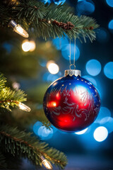 Festive Christmas Tree Branch with Glowing Ornaments