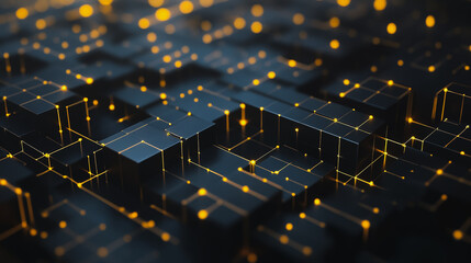 Abstract colorful business connection of lines from nodes It is connected to endless nodes and represents the innovation of communication in the network with black background