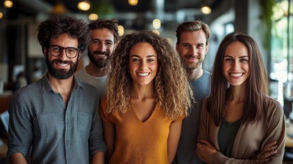 Fototapeta premium Successful business team standing together in office smiling