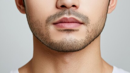 Obraz premium Detailed shot of an Asian man s smooth, clear skin, highlighting his healthy and youthful appearance, healthy skin, smooth complexion, male beauty