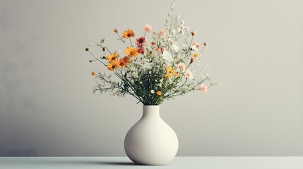 A minimalist vase, overflowing with carefully arranged flowers, each bloom representing an emotion tied to abundance and prosperity
