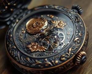 Obraz premium Pocket watch open, with intricate details and a classic design, Nostalgic, Warm, Detailed