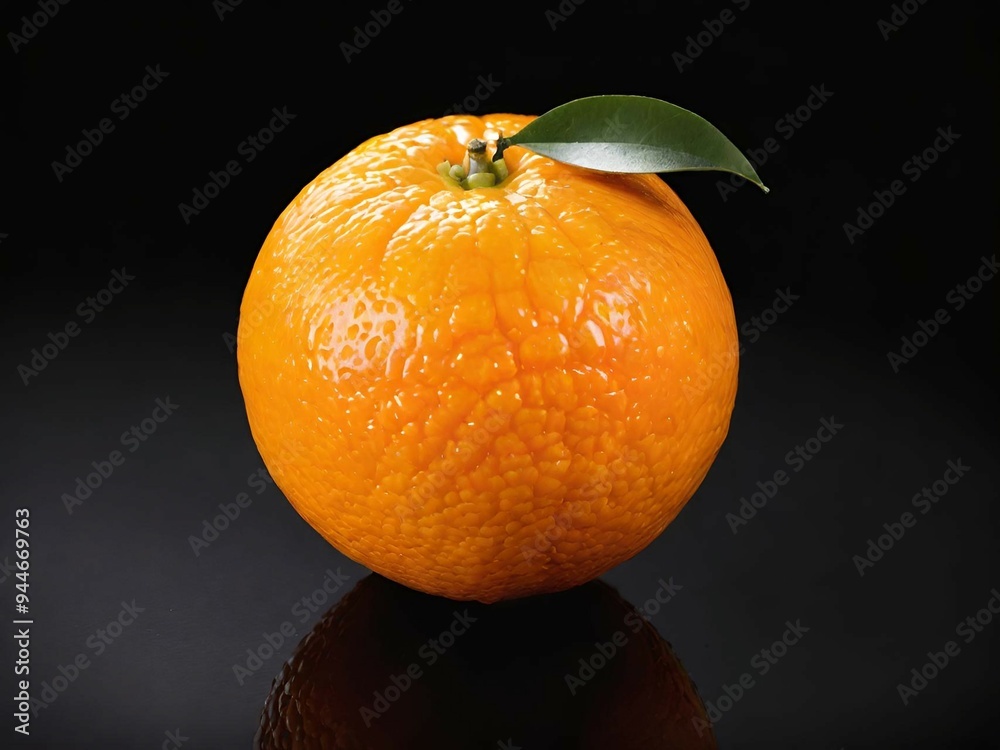 Poster fresh ripe juicy orange fruit on black