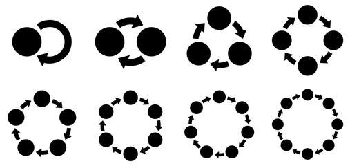 様々な形の循環を表す図と矢印のインフォグラフィックのベクターイラストセット