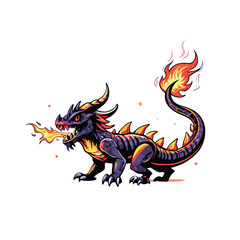 A realistic vector illustration of a fire-breathing monster with a long tail and sharp claws.