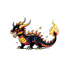 Vector artwork of a fire-breathing monster in a realistic style with a black and orange color scheme.