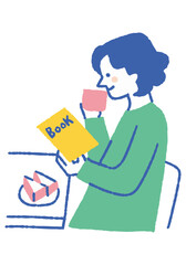 Woman reading a book while drinking coffee_Color